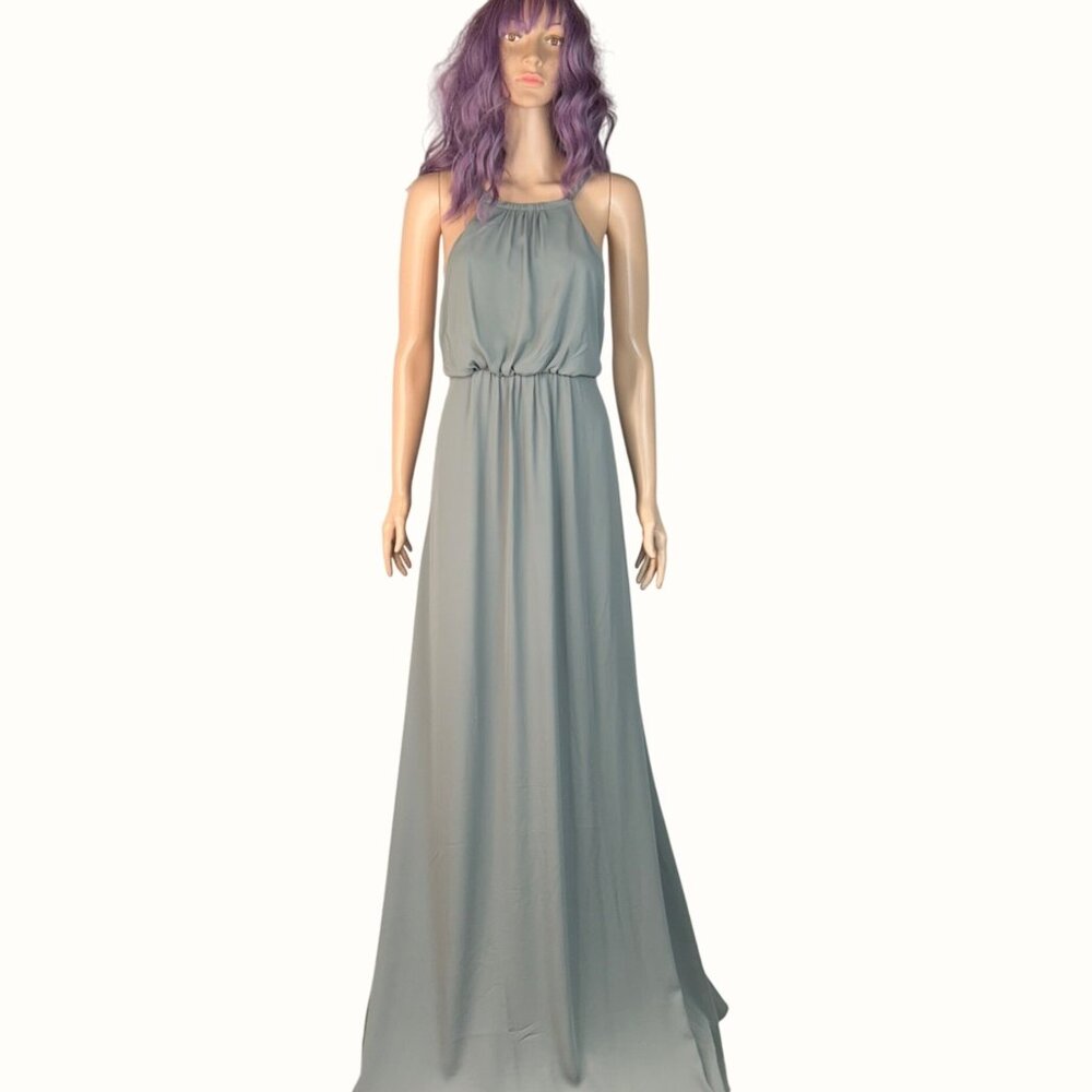 Show Me Your Mumu Amanda Moss Green Halter Maxi Bridesmaid Dress Size Large - Picture 1 of 11